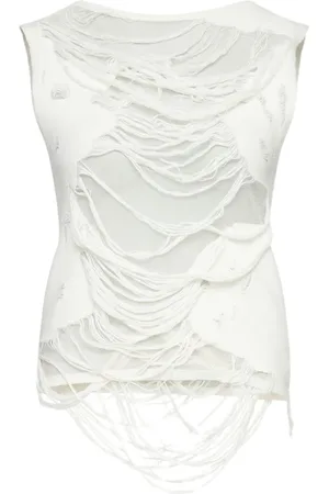 Maison Margiela Top, Dame, Hvid, M, Bomuld, Chic Bianco Topwear til Kvinder