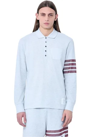 Thom Browne Top, Herre, Grå, XL, Bomuld, Signature Four-Bar Polo Shirt