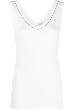 Brunello Cucinelli Top, Dame, Hvid, S, Ærmeløs Top