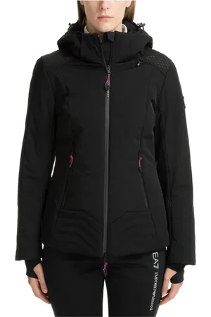 EA7 Sport, Dame, Sort, S, Uld, Zip Closure Almindelig Skijakke Hætte