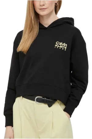 Calvin Klein Sweathshirts & Hoodies, Dame, Sort, XS, Bomuld, Farverig Kunstværk Hættetrøje