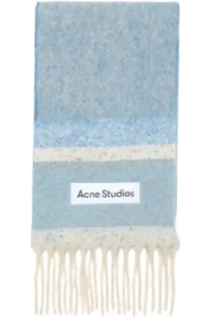 Acne Studios Tilbehør, unisex, Blå, ONE SIZE, Uld, Blå Gul Luksus Vinterhalstørklæde