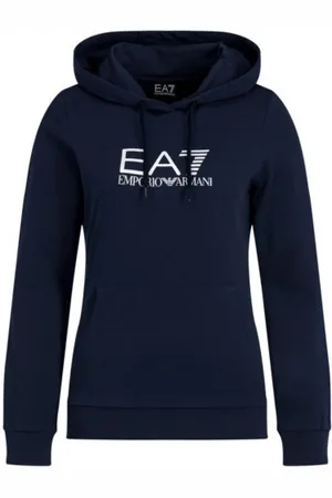 EA7 Sweathshirts & Hoodies, Dame, Blå, XS, Bomuld, Navy Blå Hættetrøje