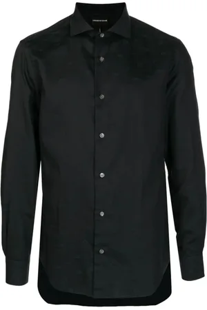Emporio Armani Skjorte, Herre, Sort, M, Bomuld, Regular Fit Skjorte med All Over Ørne Logo