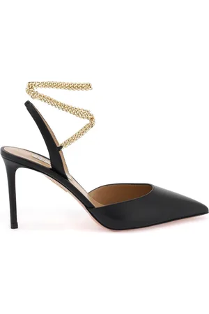 Aquazzura Sko, Dame, Sort, 38 EU, Uld, Flash Pumps med Guld Kæde