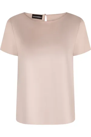 Emporio Armani Top, Dame, Lyserød, S, Satin, Satin T-shirt med bagudskåret nøglehul