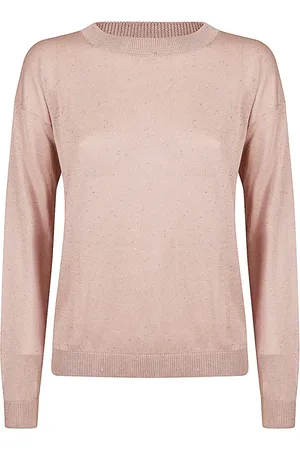 ELEVENTY Strik, Dame, Lyserød, XS, Bomuld, Silke Bomuld Rund Hals Sweater