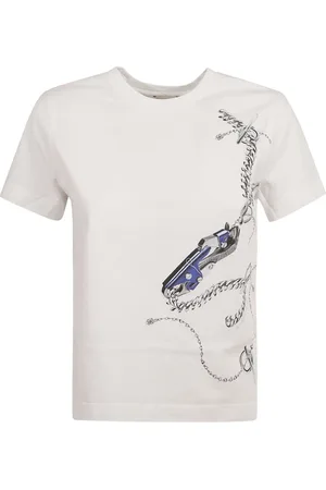 Burberry Top, Dame, Hvid, S, Bomuld, Knight IP Pattern T-shirt
