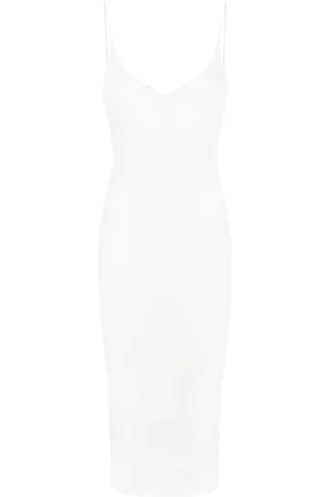 Dsquared2 Kjole, Dame, Hvid, M, Polyester, Ruched V-Neck Midi Kjole