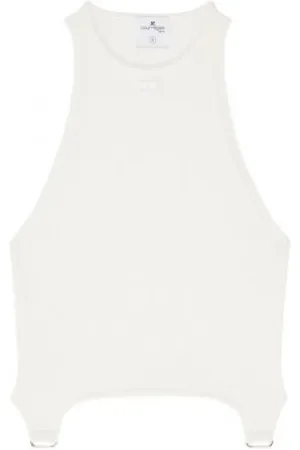 Courrèges Top, Dame, Hvid, L, Polyester, Luksuriøs Ribstrikket Top Uden Ærmer