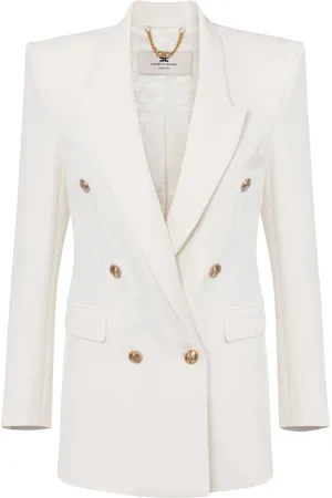 Elisabetta Franchi Jakke, Dame, Hvid, M, Satin, Crêpe Jakke med Satin Detaljer