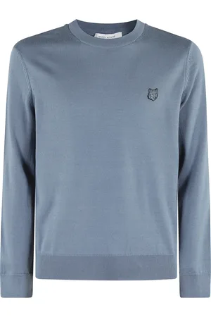 Maison Kitsuné Strik, Herre, Blå, S, Uld, Blå Fox Head Patch Sweater