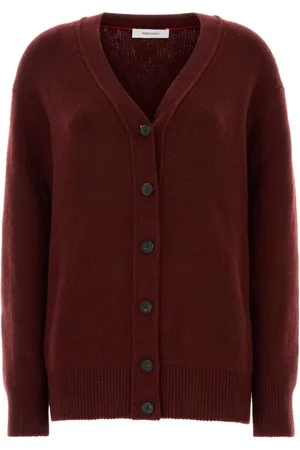 Salvatore Ferragamo Strik, Dame, Rød, XS, Cashmere, Luksuriøs bordeauxfarvet cardigan i cashmereblanding