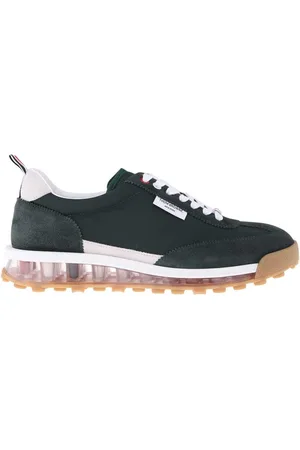 Thom Browne Sko, Herre, Grøn, 41 1/2 EU, Suede, Suede Low-Top Sneakers med Trefarvet Detalje