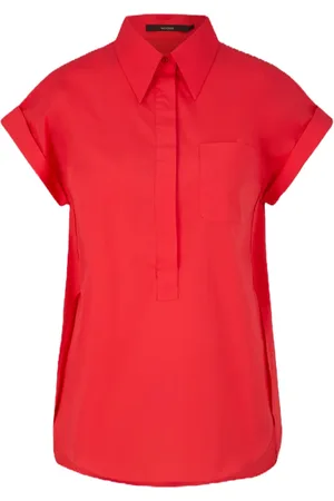 Windsor Bluser & Skjorter, Dame, Rød, S, Bomuld, Rød Poplin Bomuld Kortærmet Skjorte