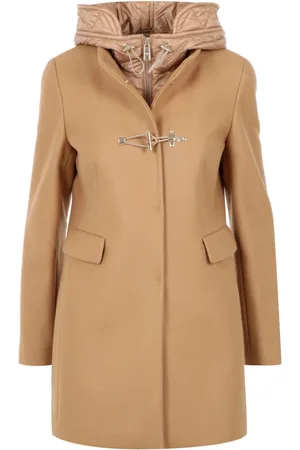 FAY Frakke, Dame, Brun, XL, Uld, Quiltet Camel Frakke med Knepplukning