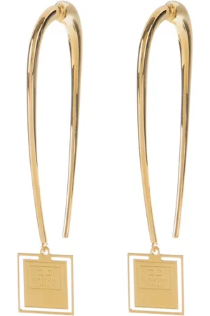 Elisabetta Franchi Tilbehør, Dame, Gul, ONE SIZE, Uld, Firkantede Logo Øreringe