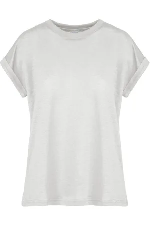 Bomboogie Top, Dame, Hvid, XS, Linned, Kort, T-shirt med ombukkede ærmer og rund hals