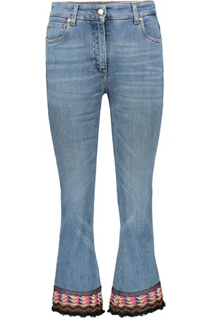 Etro Jeans, Dame, Blå, W27, Bomuld, Broderede Jeans med Flosset Kant