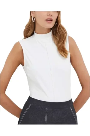 Max Mara Top, Dame, Hvid, L, Polo Neck Ærmeløs T-shirt