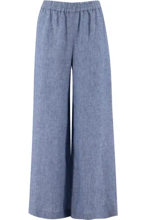 Fabiana Filippi Bukser, Dame, Blå, L, Linned, Elastiske Talje Wide-Leg Bukser