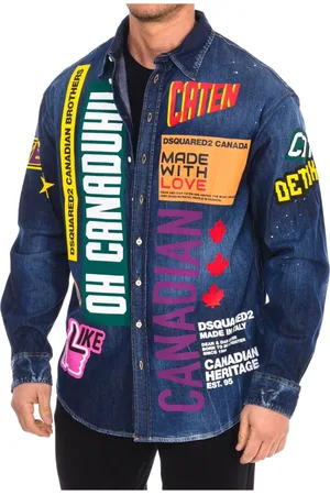 Dsquared2 Skjorte, Herre, Flerfarvet, S, Denim, Denim Langærmet Skjorte med Brand-Motiv