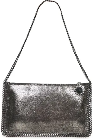 Stella McCartney Taske, Dame, Grå, ONE SIZE, Uld, Sølvfarvet Pochette Taske med Kæderem