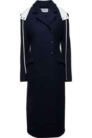 Salvatore Ferragamo Frakke, Dame, Blå, XS, Uld, Slim Fit Lang Blå Frakke med Klassisk Revers og Hætte