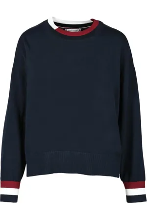 Tommy Hilfiger Strik, Dame, Blå, XL, Bomuld, Bomuld Strik Trøje