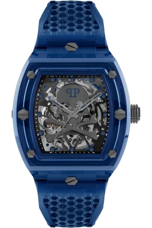 Philipp Plein Tilbehør, Herre, Blå, ONE SIZE, Nylon, Automatisk herreur The $keleton Crystal