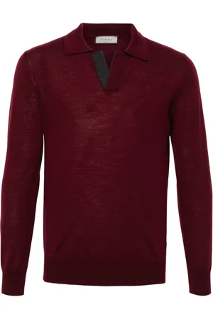 CANALI Strik, Herre, Rød, 3XL, Uld, Uld Polo Shirt uden knapper