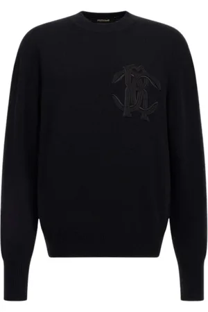 Roberto Cavalli Strik, Herre, Sort, M, Uld, Logo Broderet Striktrøje