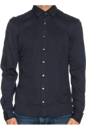Calvin Klein Skjorte, Herre, Blå, L, Bomuld, Navy Strikket Liquid Touch Skjorte