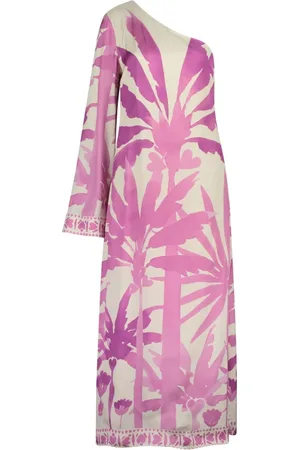 Fabienne Chapot Kjole, Dame, Flerfarvet, 2XL, Uld, Cremefarvet maxikjole med pink print