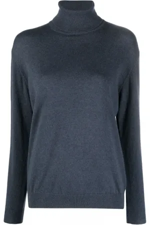 Brunello Cucinelli Strik, Dame, Blå, M, Cashmere, Roll-Neck Cashmere Jumper