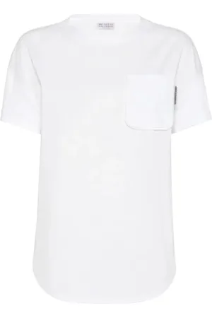 Brunello Cucinelli Top, Dame, Hvid, 2XS, Bomuld, Sofistikeret T-shirt