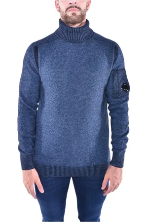 C.P. Company Strik, Herre, Blå, XL, Uld, Klassisk Fleece Strik Roll Neck Sweater