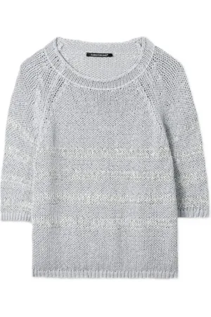 Luisa Cerano Strik, Dame, Grå, M, Linned, Stribet Sweater i Linnedblanding med 3D Effekt