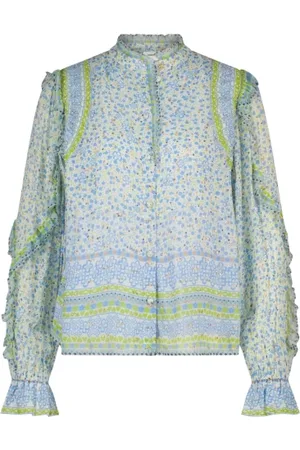 Fabienne Chapot Bluser & Skjorter, Dame, Flerfarvet, M, Printet Transparent Bluse med Flæsedetaljer