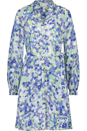 Fabienne Chapot Kjole, Dame, Blå, XS, Uld, Kjole med flæser og blomsterprint