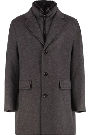MOORER Frakke, Herre, Brun, 3XL, Uld, Kashmirfrakke med aftagelig pelskrave