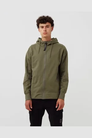 C.P. Company Sweathshirts & Hoodies, Herre, Grøn, M, Uld, Diagonal Textured Fleece Goggle Hoodie