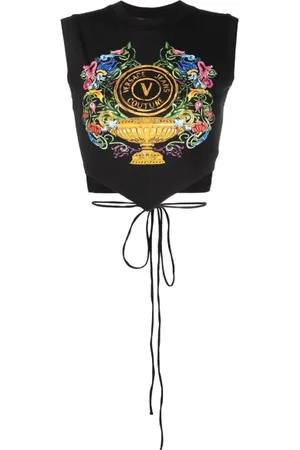 VERSACE Top, Dame, Sort, L, Bomuld, Grafisk Print Crop Top - S