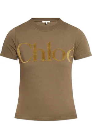 Chloé Top, Dame, Brun, XS, Bomuld, T-shirt med fløjlslogo