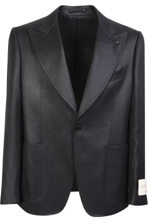 LARDINI Jakke, Herre, Sort, M, Linned, Enkeltknappet linnedblazer