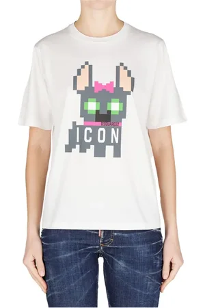 Dsquared2 Top, Dame, Hvid, S, Bomuld, Pixel Logo T-Shirt