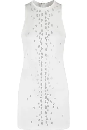 DAVID KOMA Kjole, Dame, Hvid, S, Polyester, Plettet Rhinestone Mini Jersey Kjole