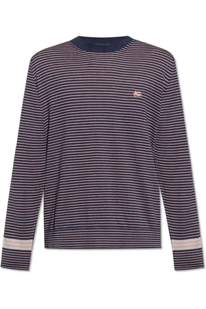 Etro Strik, Herre, Blå, 2XL, Bomuld, Finstrikket sweater med stribet mønster