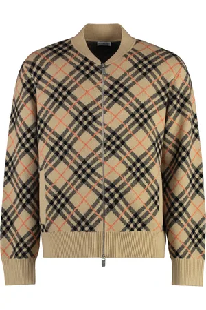 Burberry Strik, Herre, , L, Cashmere, Cashmere Cardigan med Lynlås og Motiv