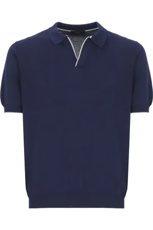 FAY Top, Herre, Blå, XL, Bomuld, Blå polo shirt med krave og korte ærmer